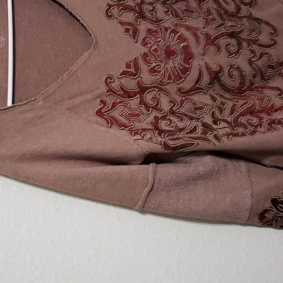 Soft Surroundings Patchwork Pullover Sweater, Color brown Velvet Size XS - Picture 5 of 14